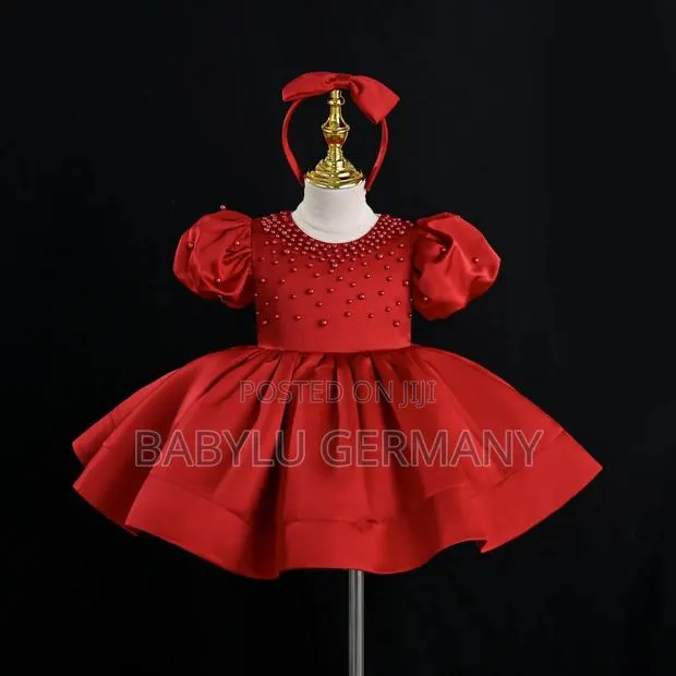 Premium Quality Red Girl's Dress With Free Hair Accessory · Photo 1