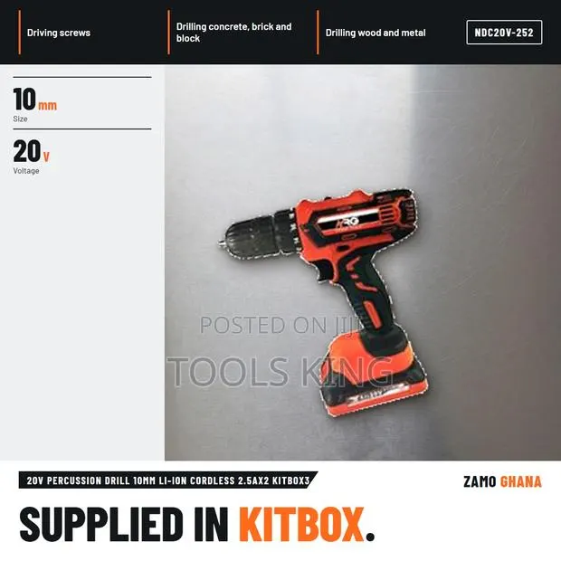 20V Percussion Drill 10Mm Li-Ion Cordless 2.5Ax2 Kitbox3 - NDC20V-252 · Photo 1
