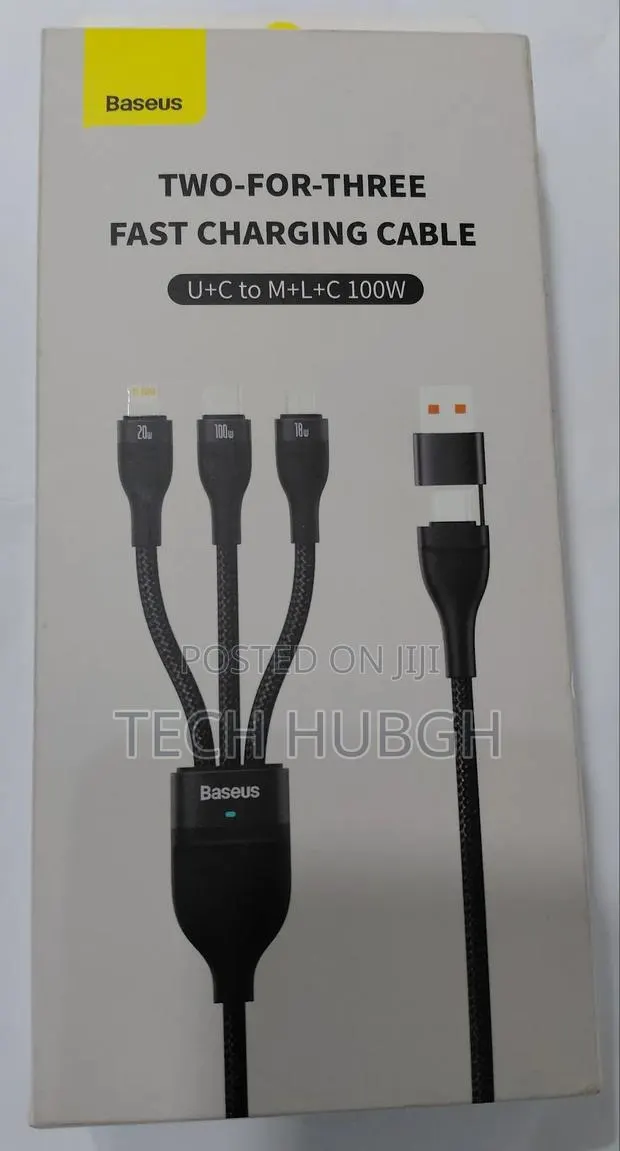 Baseus Two- For- Three Fast Charging Cable ( U+ C to M+ L+ C 100w ) · Photo 1