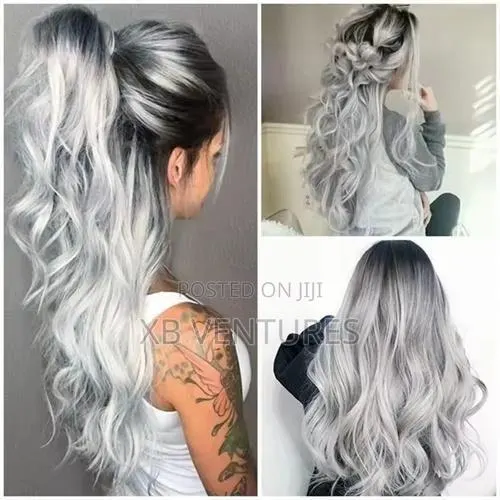Long Wave Gradient Black Gray Synthetic Natural Wig, · Photo 1
