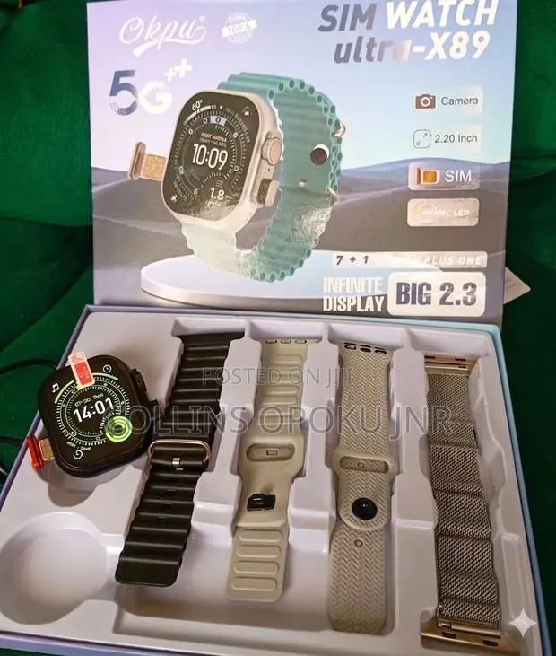 Ultra-X89 Smart Watch With Sim Slot and Camera + 4 Xtra Straps - Black · Photo 1