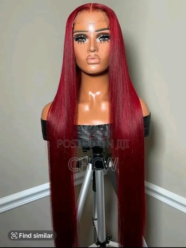 New 30 Inches Long Wine Red Elegance Sleek Wig With a Kim K Closure