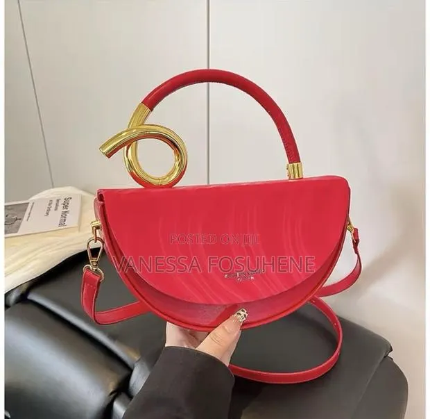 Women’s Red Leather Half Moon Shoulder Handbag With Gold Detail · Photo 1