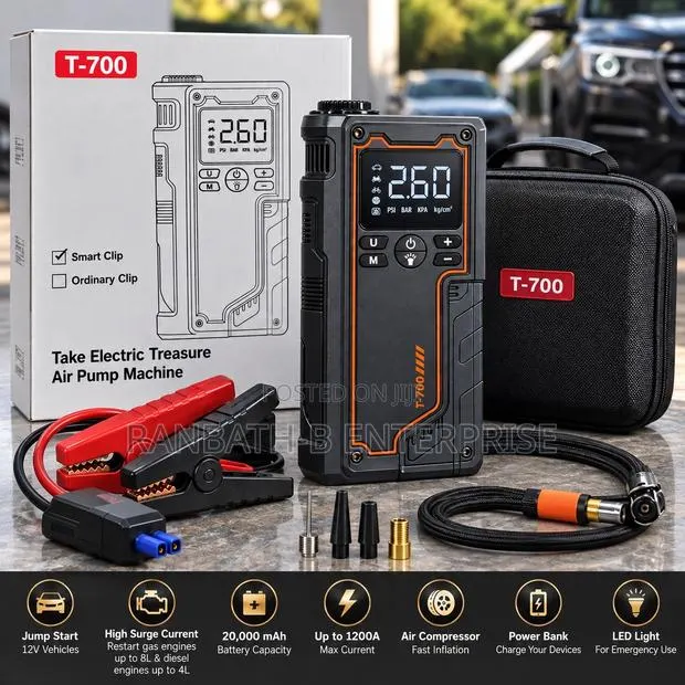 T-700 Multi-Function Jump Starter Tyre Inflator – 20,000mAh · Photo 1