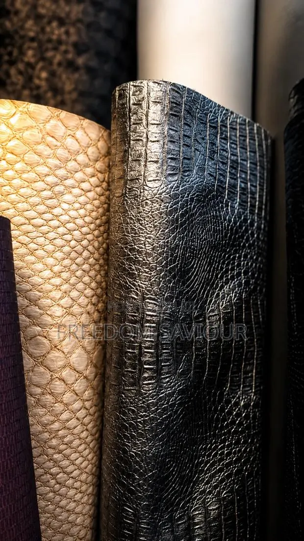 Luxury Crocodile Embossed Upholstery Fabric – Premium Black Finish · Photo 1
