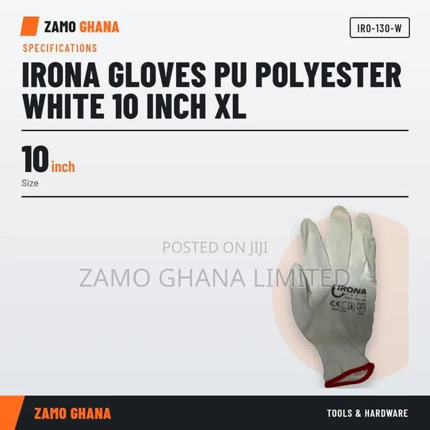 Irona Gloves Pu Polyester White 10 Inch Xl - IRO-130-W · Photo 1