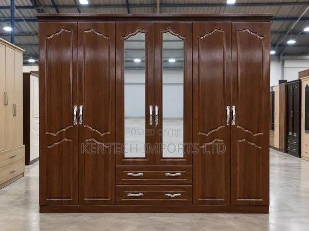 Modern Walnut 6-Door Wardrobe With Mirrors & Drawers - Free Fixing · Photo 1