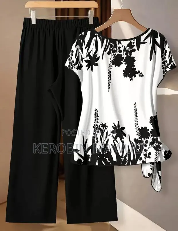 Women's 2pcs Floral Print Top and Casual Pants Elegant Outfit · Photo 1