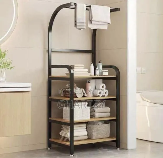Modern Bathroom Storage Shelf With Towel Rack · Photo 1
