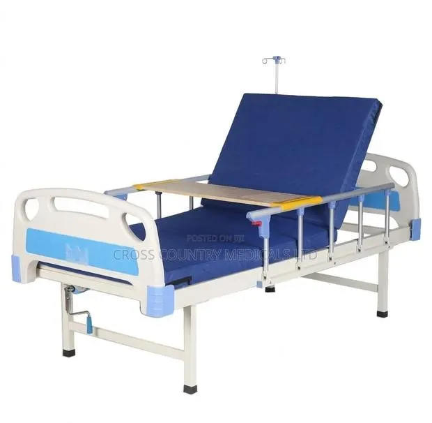 One Crank Hospital Bed With Mattress, Drip Stand Overbed Table · Photo 1