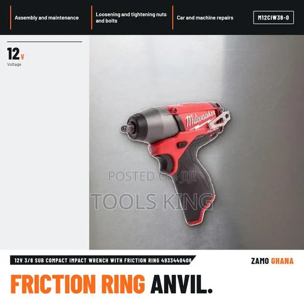 12V 3/8 Sub Compact Impact Wrench With Friction Ring 4933 - M12ciw38-0 · Photo 1