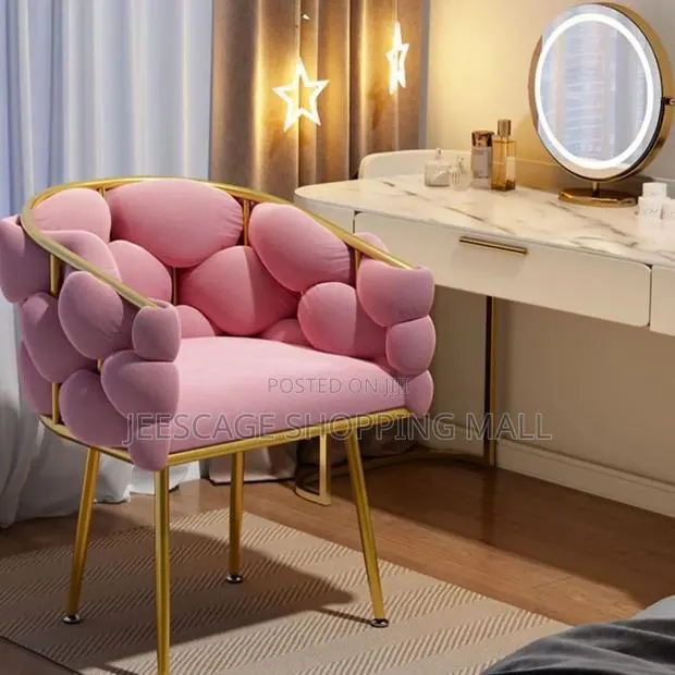 Cream Puffy Boucle Accent Armchair With Gold Legs · Photo 1