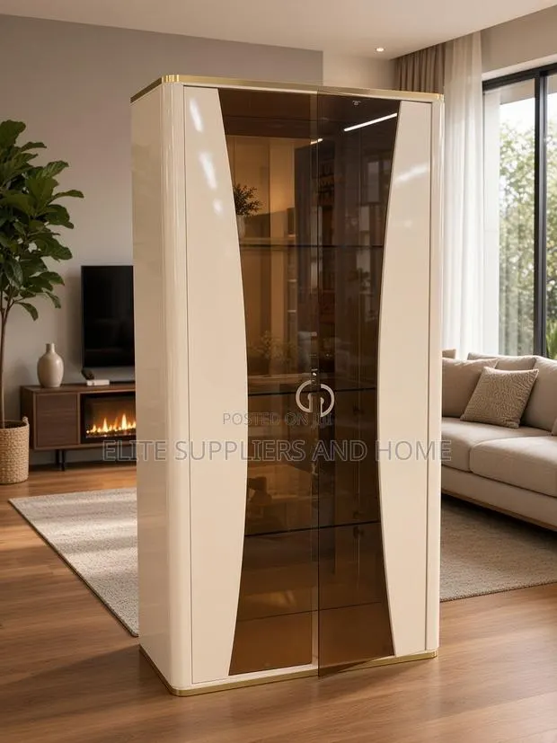 Wine Cabinet With Glass Shelves and LED Lights · Photo 1