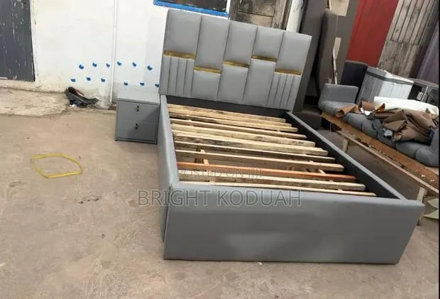Lather Gray Double Bed Frame With a Side Drawer · Photo 1
