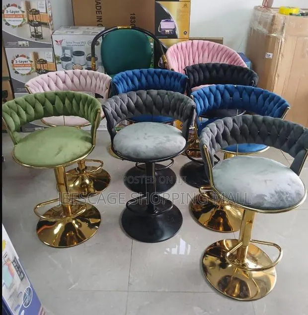Modern Velvet Adjustable Swivel Bar Stool With Channel Tufted Back · Photo 1
