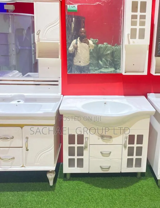 Standing Bathroom Cabinet With Mirror · Photo 1