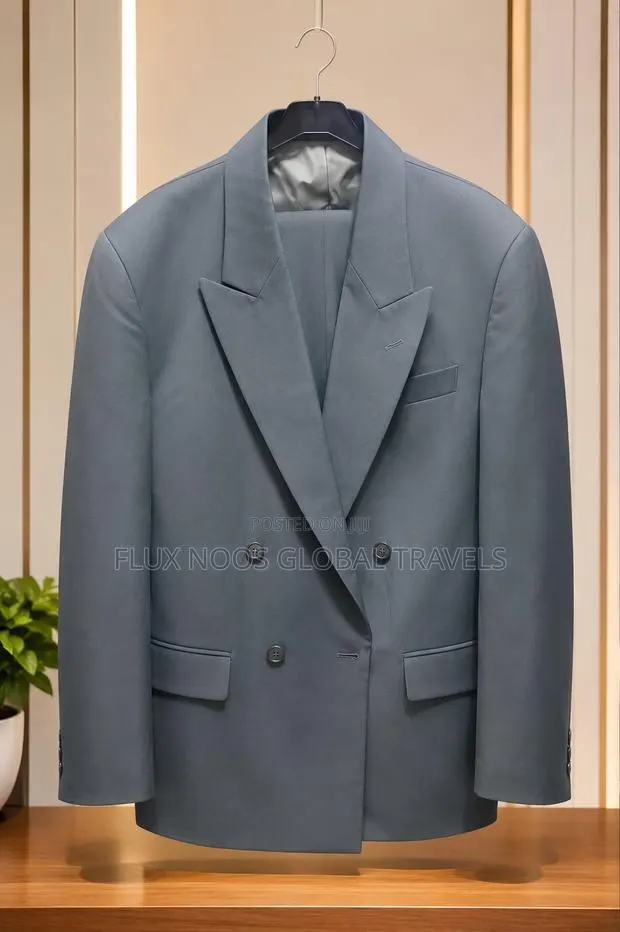 Men's Premium Double-Breasted Suit Size 36 (Grey-Blue) · Photo 1