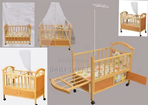 Multifunctional Wooden Baby Cot With Mosquito Net and Under Storage · Photo 1