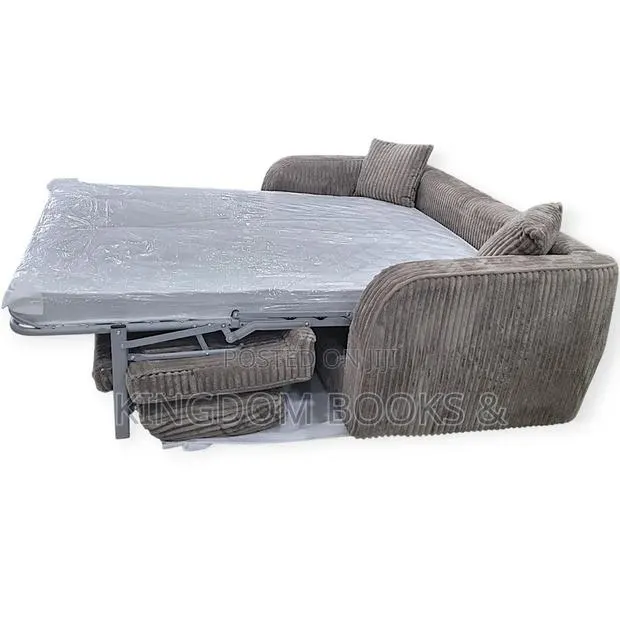 Modern 3-Seater Convertible Sofa Bed – Grey Corduroy Fabric · Photo 1