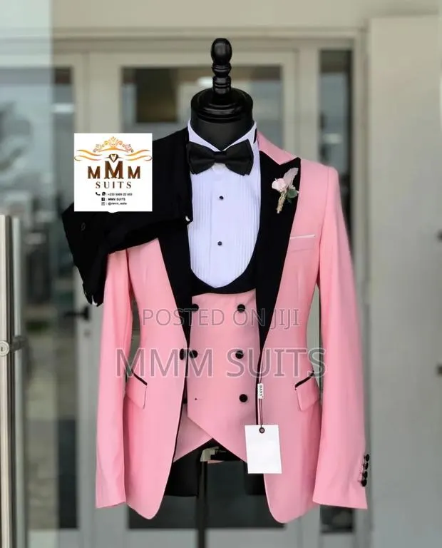 Quality 3-Piece Tuxedo Men Suit in Pink Colour and Black Trousers · Photo 1