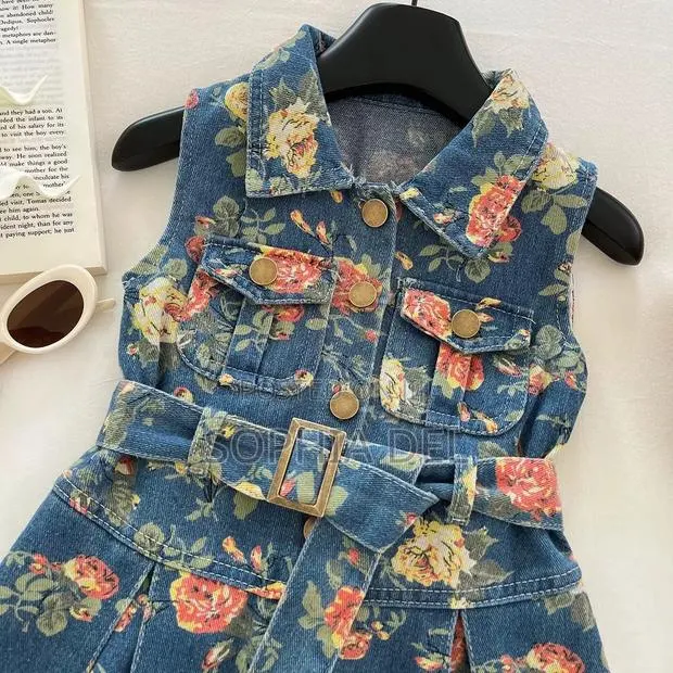 Premium Girls’ Denim Dress | Floral Design + Belt | 4–10 Years · Photo 1
