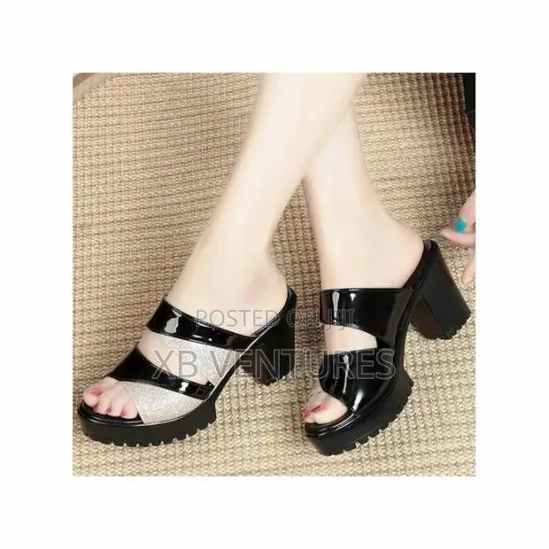 Fish Mouth High Heel Glittering Fashion Ladies Open Sandals - Black · Photo 1