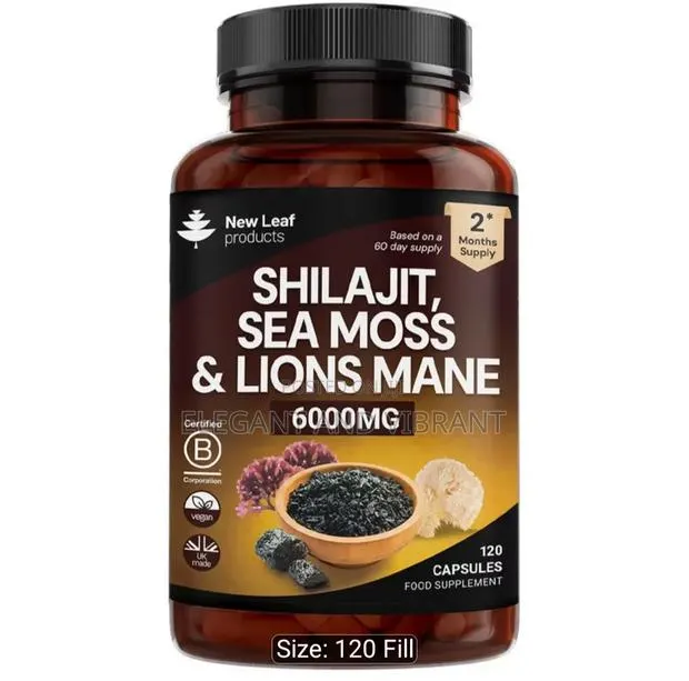 Shilijat, Sea Moss and Lions Mane Capsules, 6000mg High Strength Cap · Photo 1