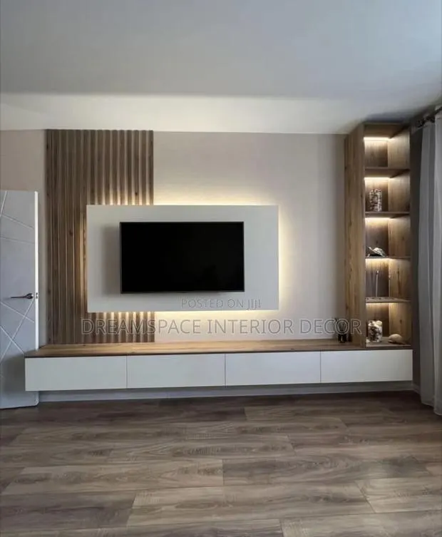 Luxury Floating Tv Console With Led Lighting Stone Finish · Photo 1