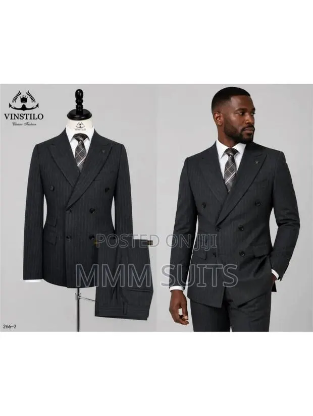 Eloquent 2-Piece Vinstillo Double-Breasted Striped Men's Suit in Gray · Photo 1