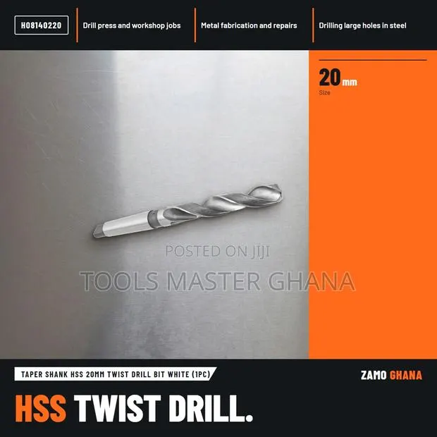 Taper Shank HSS 20Mm Twist Drill Bit White (1Pc) - H · Photo 1