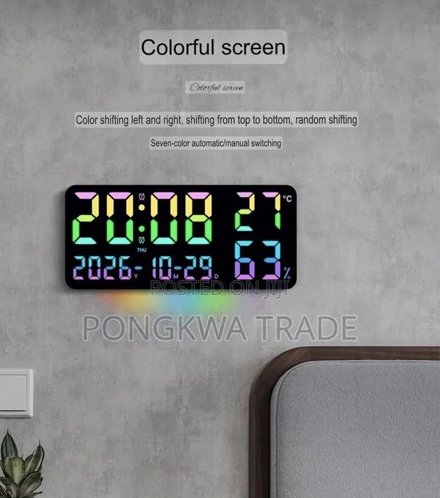 RGB Digital Wall Clock, 12 Color-Changing Clock With Remote Control, · Photo 1