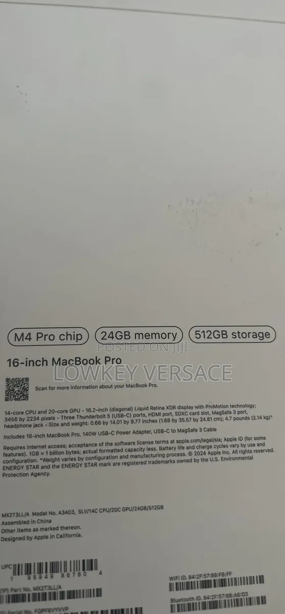 New Apple MacBook Pro 2024 M4 Max 16-Inch 24GB Apple M4 Pro SSD 512GB