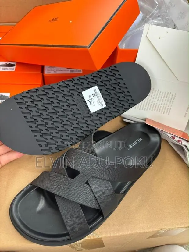Hermés Kazmir Open Leather Sandals , SWIPE · Photo 1