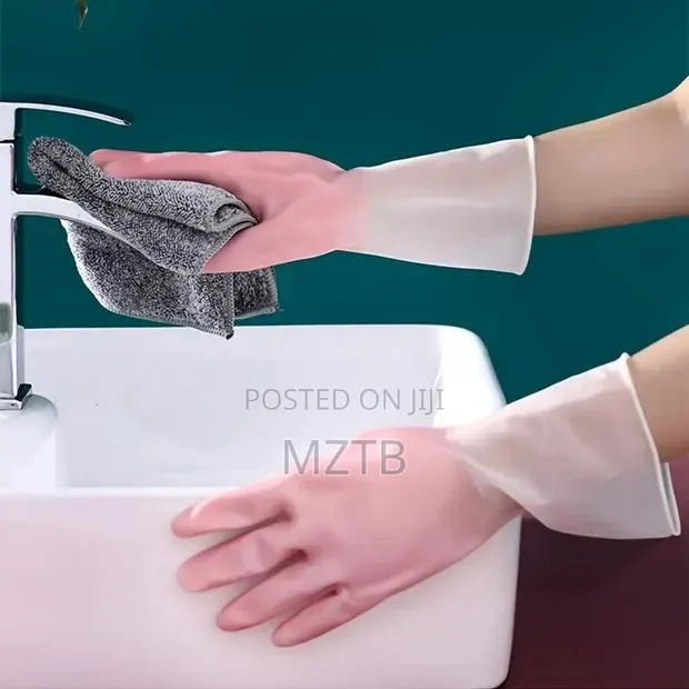 1 Pair Household Reusable Gloves - Pink & White Color · Photo 1