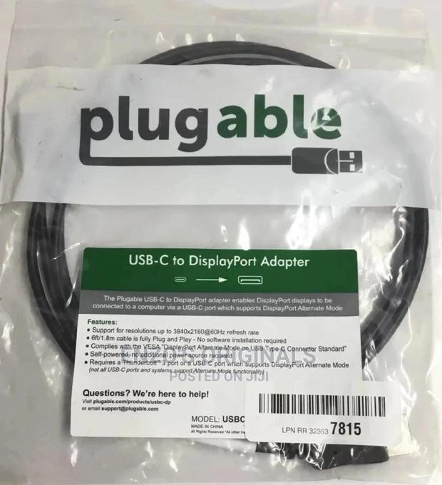 Usb-C to Display Port Cable Type-C to Dp Plugable at 400hz in Stock · Photo 1