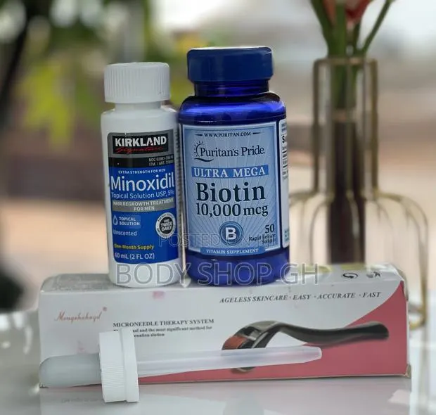Beard Growth Combo Pack- Kirkland Minoxidil +Roller + Biotin · Photo 1