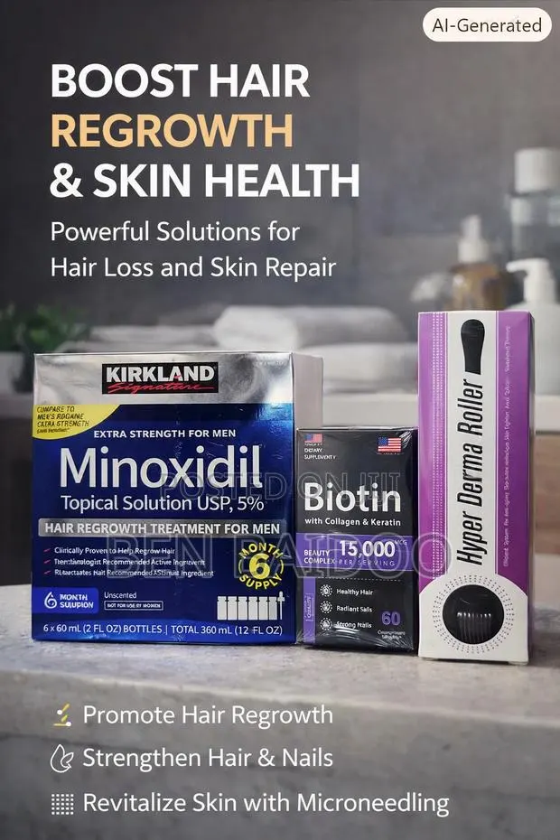 Super Hair Growth Pack (Kirkland,derma Roller and Biotin) · Photo 1