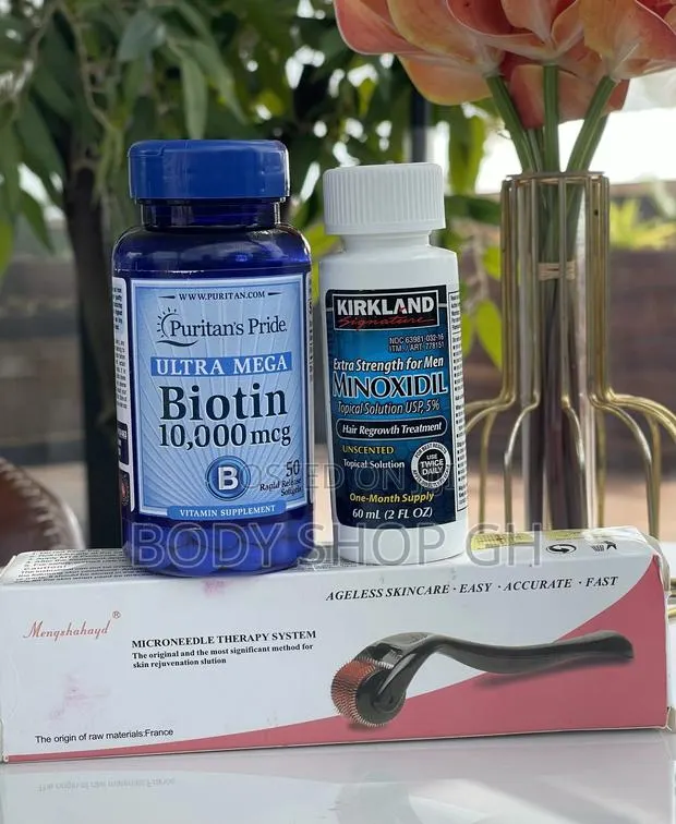 Hairline and Beard Growth Pack - Kirkland-+ Biotin + Roller · Photo 1