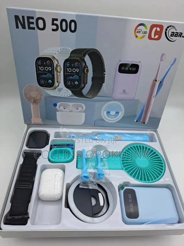 NEO 500 Smart Watch Combo Gift Set [Airpod, P. Bank, Fan, Brush - BLUE · Photo 3