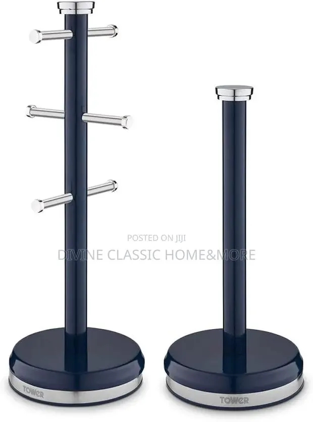 Tower Belle Mug Tree and Towel Pole Set,Stainless Steel, Midnight Blue · Photo 1