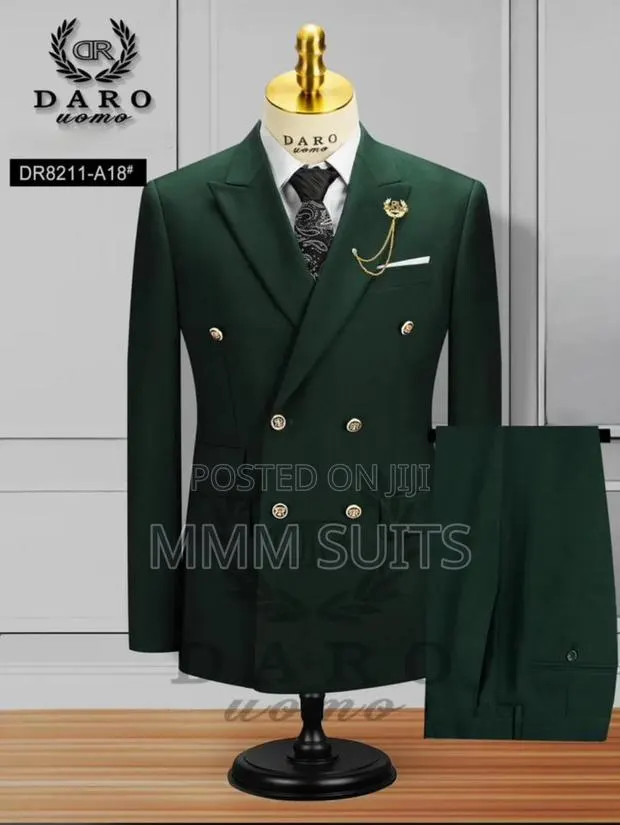 2-piece Double-breasted Vinstillo Army Green Suit · Photo 1
