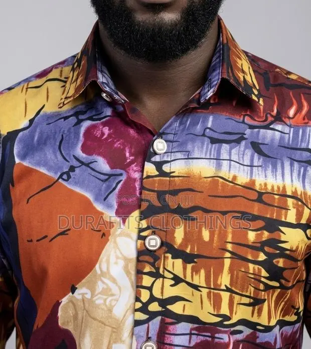 Men’S Premium Cotton African Print Short Sleeve Shirt · Photo 1