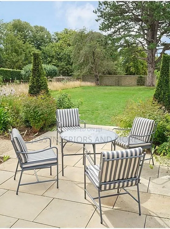 5 Piece Outdoor Dining Set((Grey and White Stripe) · Photo 1