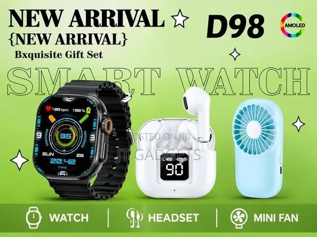 D98 Exquisite Gift Set —Smart Watch+Wireless Headset+Mini Fan (3-in-1) · Photo 1