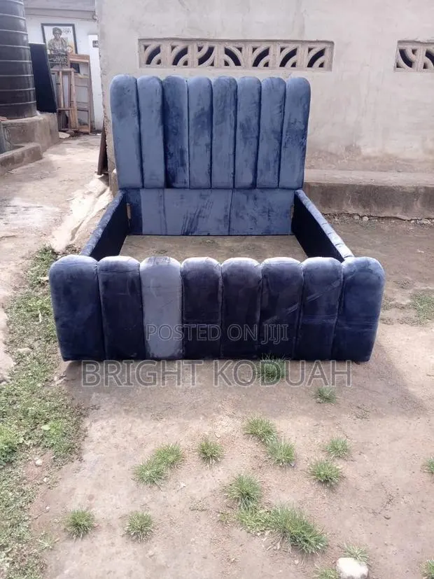 Well Arranged Fabric Gray Double Bed Frame · Photo 1