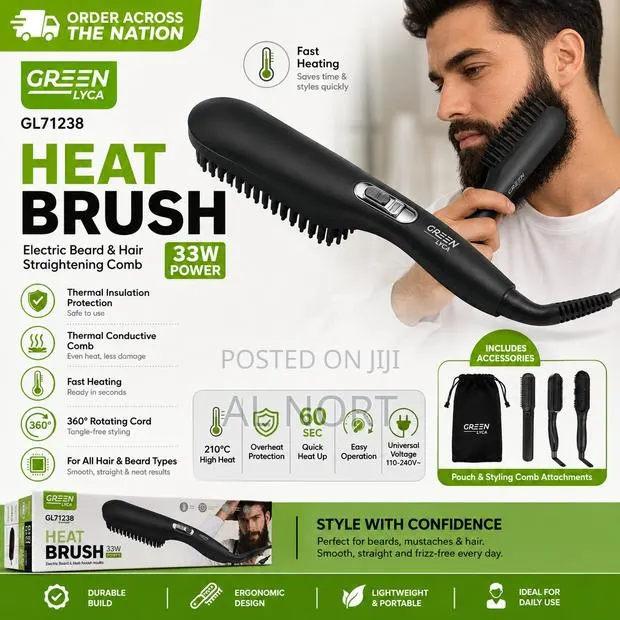 Green LycaHeat Brush – Electric Beard Hair Straightening Comb · Photo 1