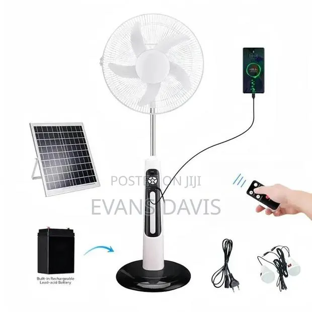 Rechargeable Solar Fan With 2 Bulbs and Remote · Photo 1