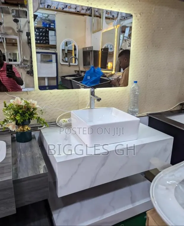 Marble Vanity Cabinet Basin With Led Mirror · Photo 1