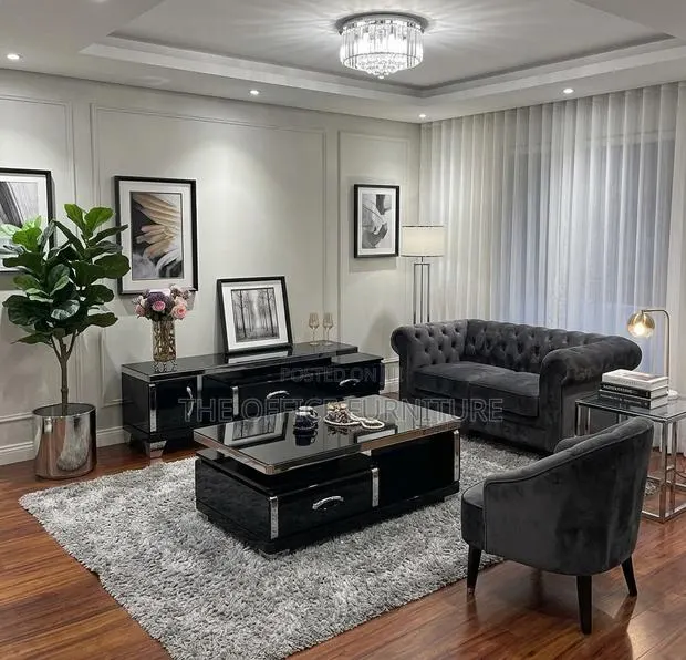 Luxury 2-Piece Black High-Gloss TV Stand & Coffee Table Set · Photo 1