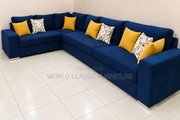 Luxury Navy Blue L-Shaped Sectional Sofa for Sale · Photo 1